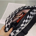 Riñonera Deportiva para Mujer - Bolsa Cruzada de Lona con Estampado Cuadros, Estilo Hip Hop, Porta Celular