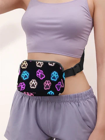 Riñonera Deportiva Ajustable con Estampado de Patas - Bolsa de Cintura para Correr