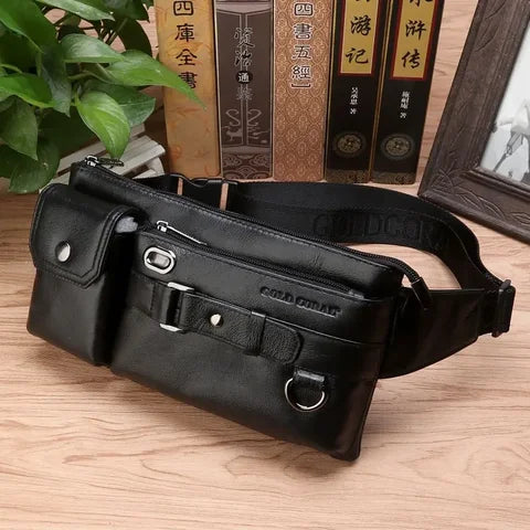 Riñonera Deportiva de Cuero Genuino para Hombre - Bolsa de Cintura Elegante y Duradera