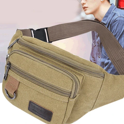 Riñonera Deportiva de Lona para Hombre y Mujer - Bolsa de Cintura Moderna para Viajes y Teléfono