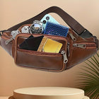 Riñonera Deportiva de Cuero Retro para Hombre, Gran Capacidad con Múltiples Compartimentos, Resistente y Moderna