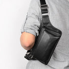 Riñonera Deportiva de Cuero para Hombre - Bolsa Cintura Cremallera Negra