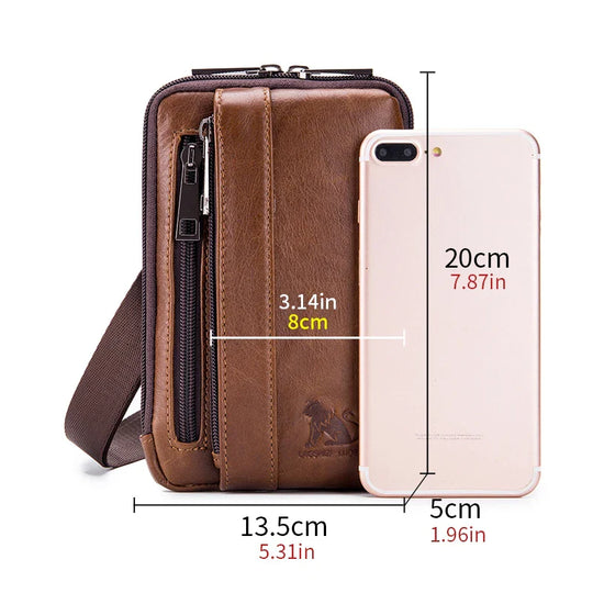 Riñonera de Cuero Genuino para Hombre - Bolso Multifuncional con Gancho para Cinturón