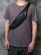 Riñonera Deportiva de Cuero Genuino para Hombre - Bolso Bandolera Multifuncional