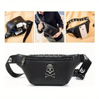 Riñonera Deportiva Grande de Cuero con Calavera - Bolsa de Cintura para Hombre