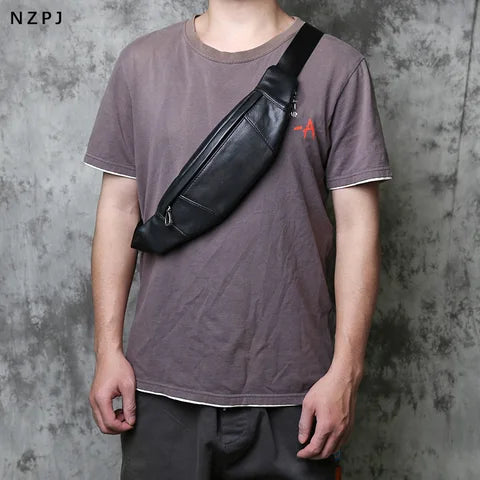 Riñonera Deportiva de Cuero Genuino para Hombre - Bolso Bandolera Multifuncional