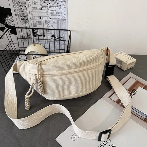 Riñonera Deportiva de Pana para Mujer - Bolsa de Cintura, Bandolera y Pechera