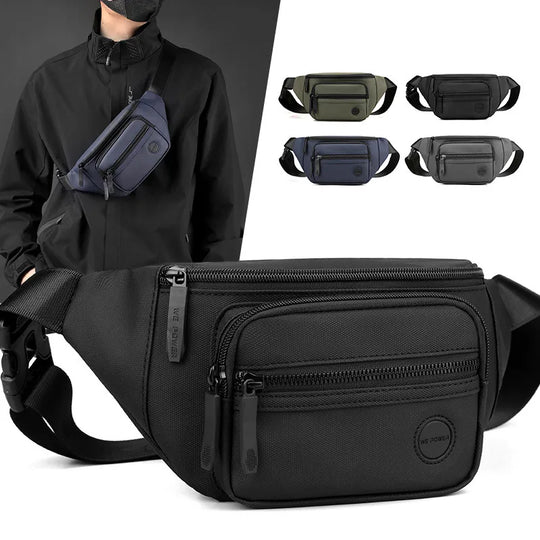 Riñonera Hombre Nylon Multibolsillos - Bolsa de Cintura para Moto, Deporte y Escalada