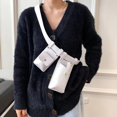 Riñonera Deportiva Mujer - Bolso de Cintura de Piel Sintética, Diseño Invernal, Cartera para Teléfono