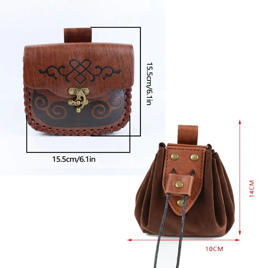 Riñonera de Cuero Vintage Estilo Vikingo para Mujer - Bolso Medieval con Cinturón