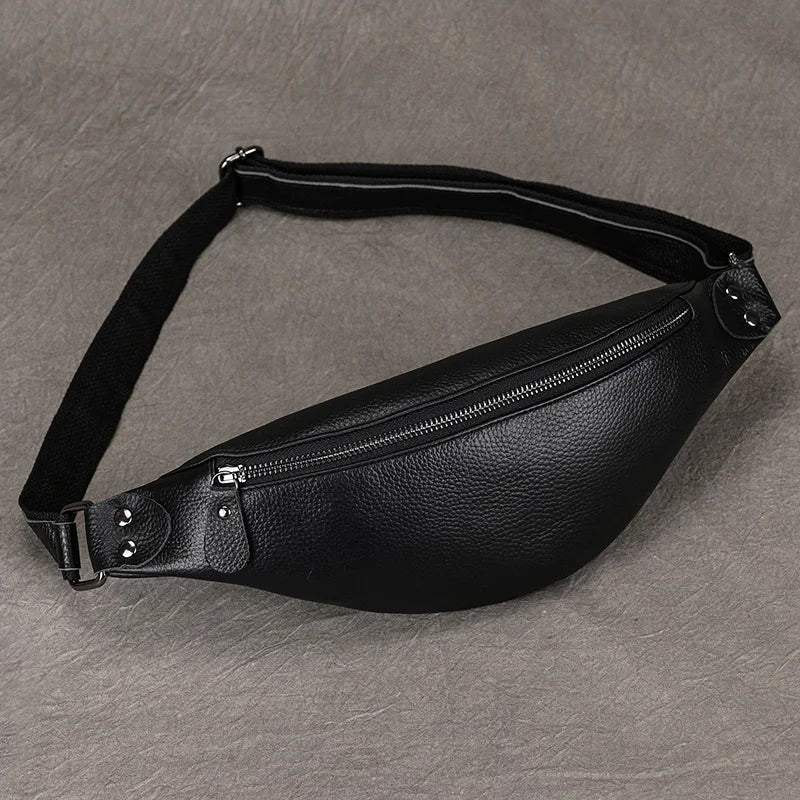 Riñonera Hombre Cuero Genuino - Bolso Bandolera Pequeño Multifuncional para Viaje