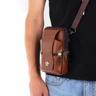 Riñonera Deportiva de Cuero Marrón - Bolsa de Hombro Grande con Compartimentos