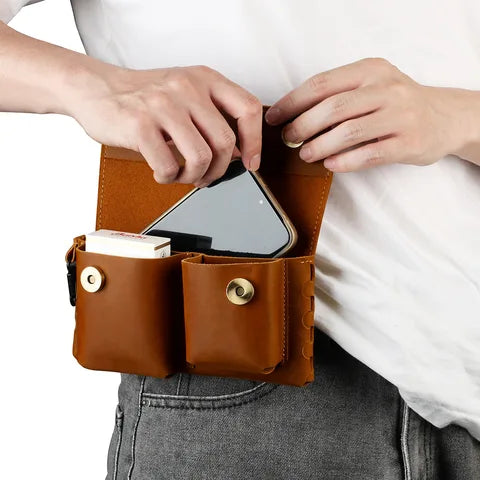 Riñonera Deportiva de Cuero Genuino Crazy Horse para Hombre - Estilo Retro