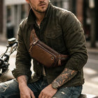 Riñonera Deportiva de Cuero Genuino para Hombre - Bolsa Pechera Casual para Conductor y Uso Diario