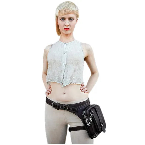 Riñonera Mujer Motor Leg Pack - Estilo Steampunk con Cartera de Cuero