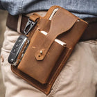 Riñonera Deportiva de Cuero Genuino - Bolso Vintage Multibolsillos para Hombre