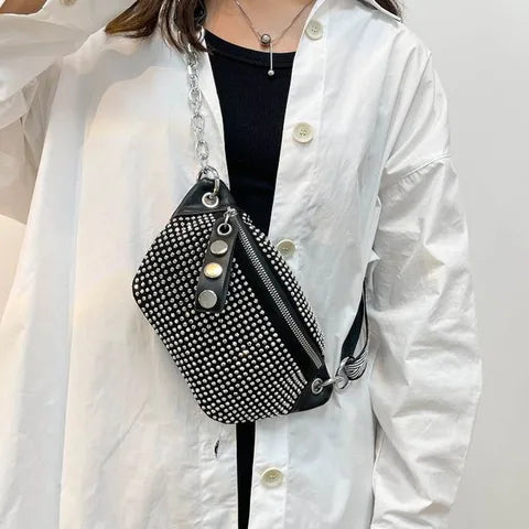 Riñonera Deportiva Mujer con Cadena Cruzada - Bolsa de Teléfono y Brillantes