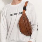 Riñonera Deportiva Vintage de Cuero Sintético para Hombre, Bolsa de Cintura Multibolsillos, Mochila Pecho para Senderismo