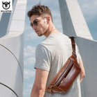 Riñonera de Cuero Genuino para Hombre - Bolso Retro Multifuncional con Cierre de Seguridad