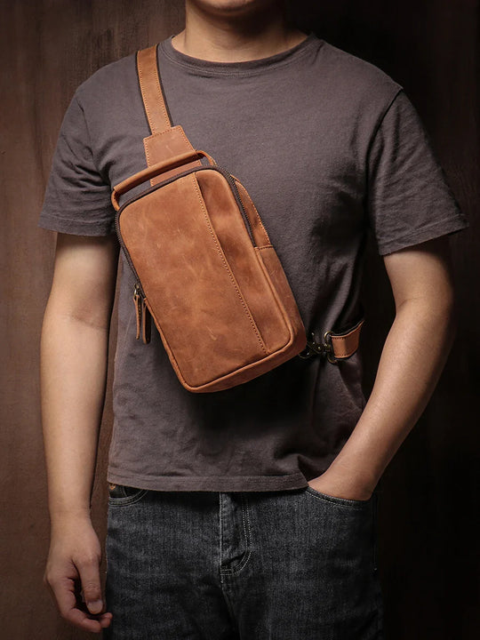 Riñonera de Cuero Vintage para Hombre - Bolso de Piel de Vestir Elegante