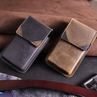 Riñonera Deportiva de Cuero Crazy Horse Vintage para Hombre - Pequeña Cartera para Teléfono
