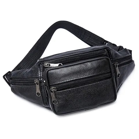 Riñonera Deportiva de Cuero Genuino para Hombre | Bolso Bandolera con Cadena