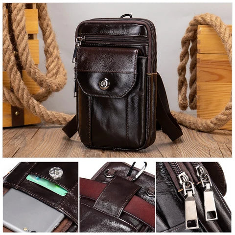 Riñonera Deportiva WESTAL de Cuero Genuino - Pequeña Bolsa Negra para Hombre