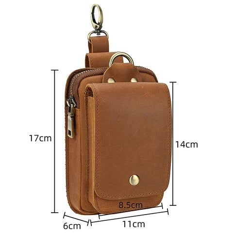 Riñonera Deportiva de Cuero Genuino para Hombre - Bolsa de Cintura Pequeña