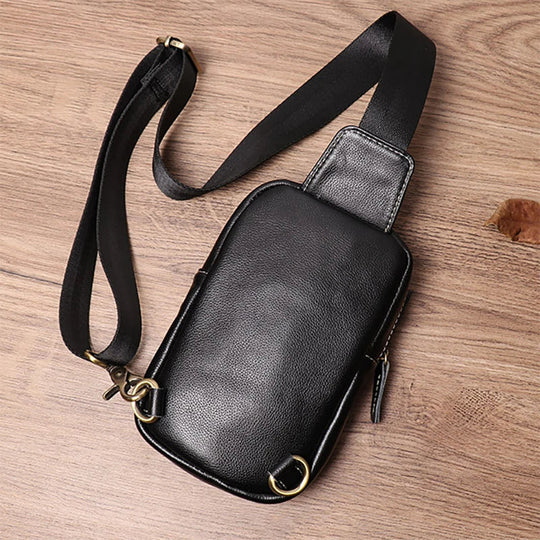 Riñonera de Cuero Genuino para Hombre - Bolso Bandolera Pequeño y Elegante