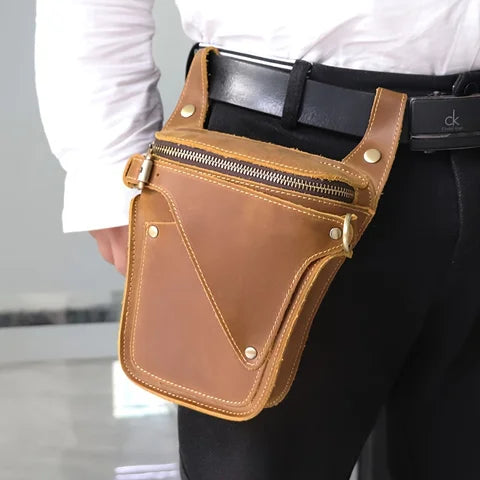 Riñonera Deportiva de Cuero Genuino para Hombre - Bolsa de Cintura para Móvil