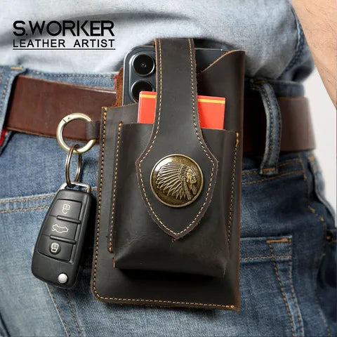 Riñonera Deportiva de Cuero Vintage para Hombre - Bolsa para Teléfono y Cartera