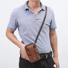 Riñonera Deportiva de Cuero Marrón Grande para Hombre - Bolso Cruzado y Cinturón