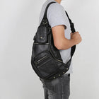 Riñonera de Cuero para Hombre - Bolso Bandolera Media Luna con Múltiples Bolsillos