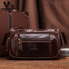 Riñonera de Cuero para Hombre - Bolsa Cinturón de Viaje con Bolsillo para Móvil