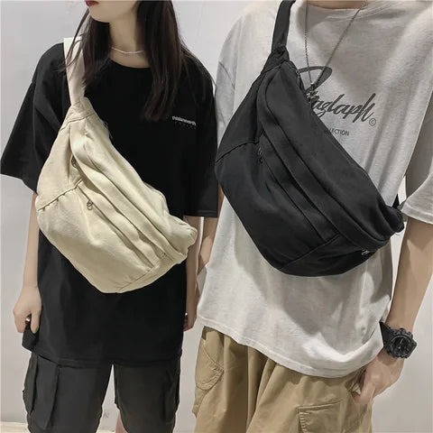 Riñonera Deportiva Unisex de Lona - Bolso Bandolera Amplio con Compartimento para Móvil