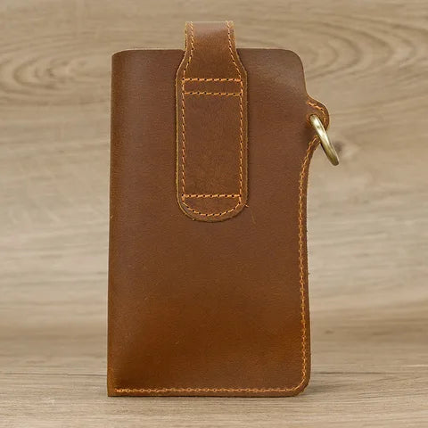 Riñonera Deportiva de Cuero Genuino para Hombre - Bolsa Pequeña con Gancho para Teléfono y Llaves