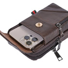 Riñonera Deportiva de Cuero para Hombre, 7.2 Pulgadas, Gran Capacidad, Marrón