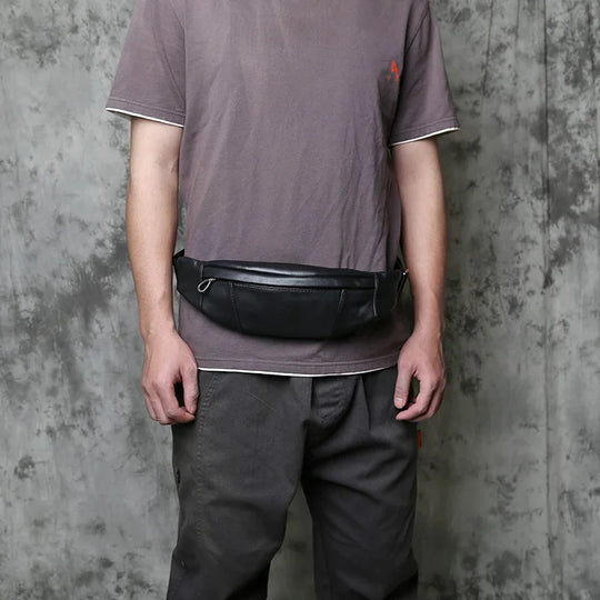 Riñonera de Cuero Genuino para Hombre - Bolso Multifuncional Natural