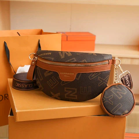 Riñonera Deportiva 2 Piezas - Bolso Pecho y Cintura de Piel Sintética para Mujer