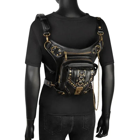 Riñonera Deportiva de Cuero Estilo Steampunk - Bolso de Cintura para Hombre y Mujer