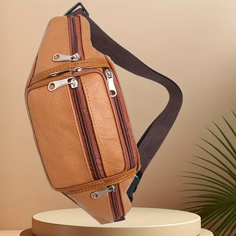 Riñonera Deportiva de Cuero Retro para Hombre, Gran Capacidad con Múltiples Compartimentos, Resistente y Moderna