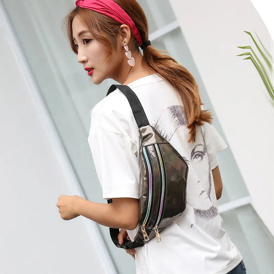 Riñonera de Cuero Holográfica Unisex - Bolsa de Cintura Elegante y Moderna