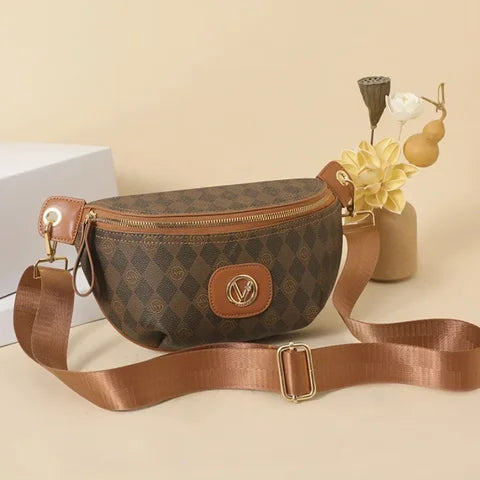 Riñonera Deportiva Mujer con Estampado Rombo y Letras - Bolso de Cintura, Pecho y Hombro