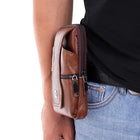Riñonera Deportiva de Cuero Marrón - Bolsa de Hombro Grande con Compartimentos