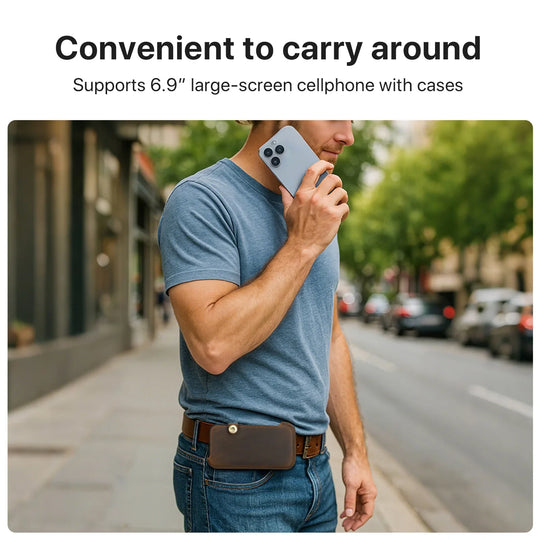 Riñonera de Cuero Genuino para Hombre - Bolsa para Teléfono 6.7" Hecha a Mano