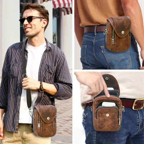 Riñonera Deportiva de Cuero Genuino Estilo Retro - Bolso Multifuncional de Hombro