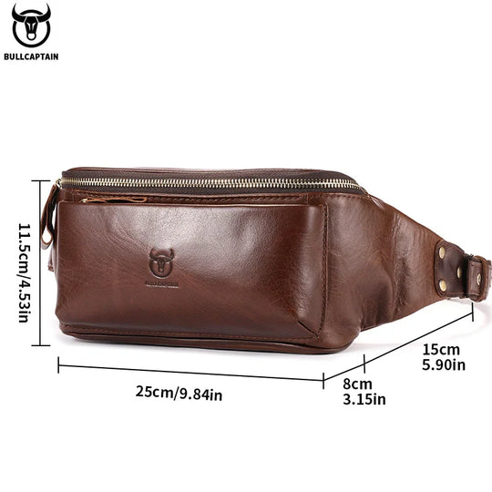 Riñonera de Cuero Genuino para Hombre - Bolso Retro Multifuncional con Cierre de Seguridad