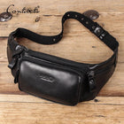 Riñonera Deportiva de Cuero Genuino - Bolsa Cruzada para Hombre, Mini Mochila de Viaje