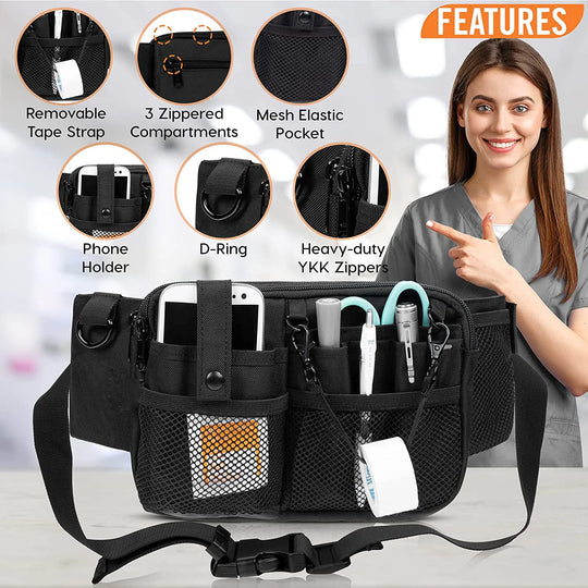 Riñonera de Enfermera Multibolsillos - Bolso Bandolera para Trabajo Médico