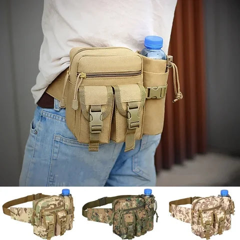 Riñonera Deportiva Táctica de Nylon con Portabotellas y Funda para Móvil